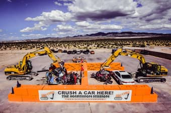 Crush cars with a bulldozer and let out your anger