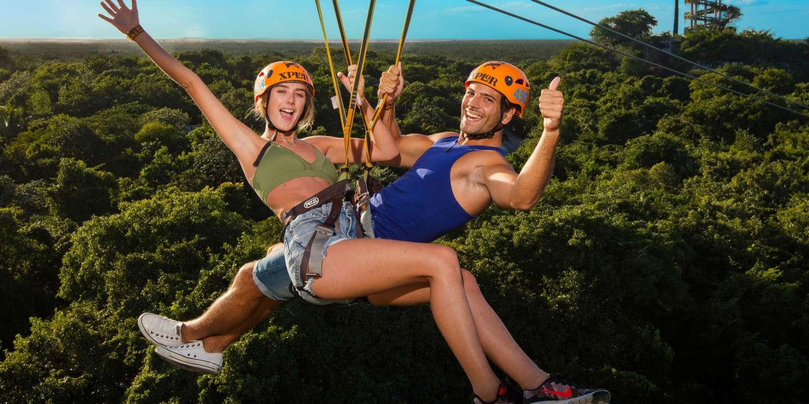 Experience the highest and safest ziplines over the Mayan jungle at Xplor Park