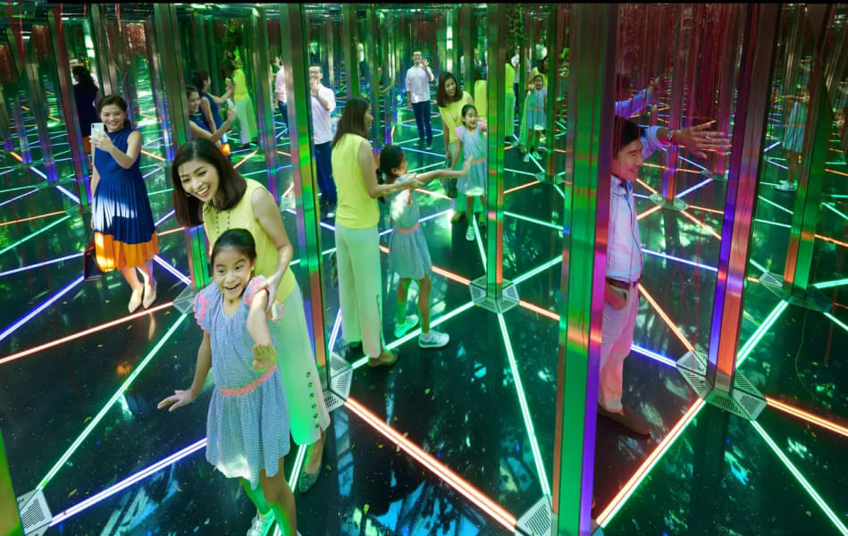 Admire the green setting as you visit the world's first mirror maze