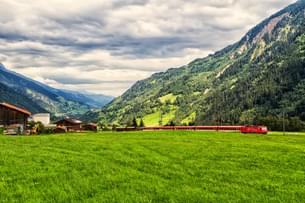 The Glacier Express traveling through the alps