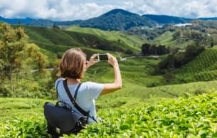 Tourist admiring lush greenery of Munnar