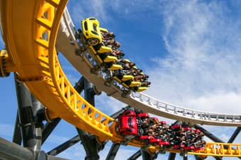 Enjoy a thrilling ride on the West Coast Racers at Six Flags Magic Mountain