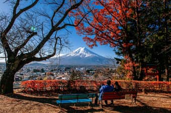 Couple overlooking Mount Fuji