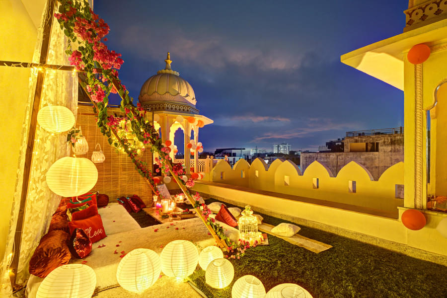 Fairytale Fountain Candlelight Dining On Rooftop Garden In Jaipur Image