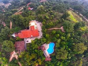 A mesmerizing aerial view of Kanha Earth Lodge, Kanha 