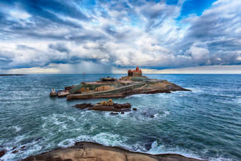 Breathtaking view of Vivekananda Rock Memorial in the Indian Ocean