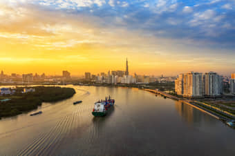Saigon river, a tributary of the Mekong Delta